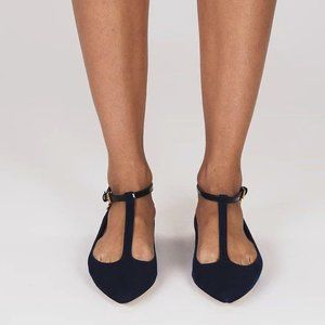 New TORY BURCH Black Suede T-Strap Flats 5.5